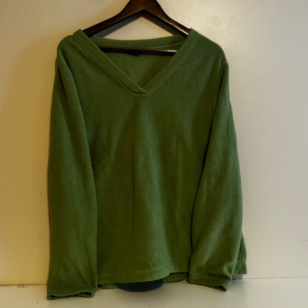 Lands End XL V-Neck Long Sleeve Fleece Pullover Winter Fall Layers Outerwear